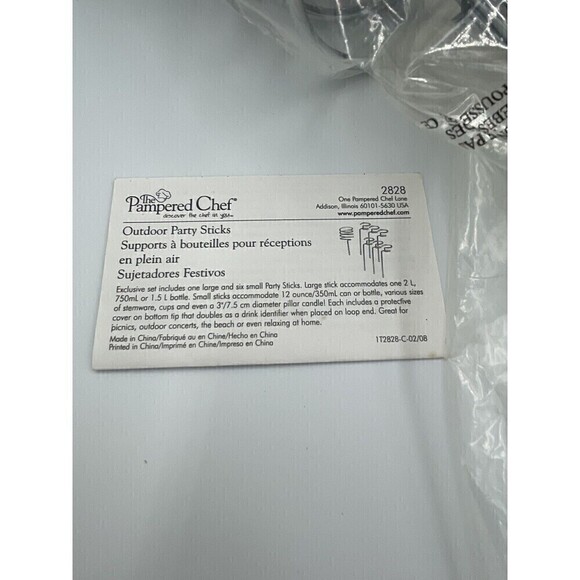 Pampered Chef Outdoor Party Sticks Can Glass Wine Bottle Drink Holder Stakes New - Picture 2 of 5